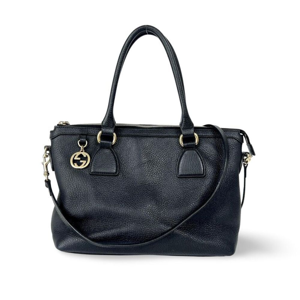 Gucci Gg Charm Convertible Dome Satchel Leather Black Leather Handbag